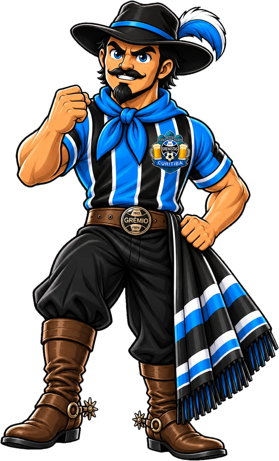 Mascote do Consulado Gremistas Curitiba: um gaúcho com a camisa tricolor do Grêmio